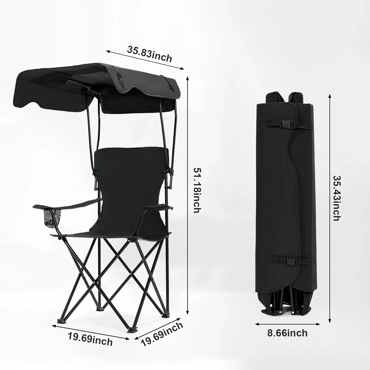 Portable Folding Camping Chairs with Canopy Shade, Beach Chair for Adults, Durable Weather Resistant Oxford Cloth, Camping Chair with Canopy for Outdoors (Black)