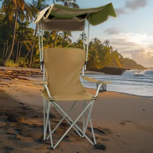 Portable Folding Camping Chairs with Canopy Shade, Beach Chair for Adults, Durable Weather Resistant Oxford Cloth, Camping Chair with Canopy for Outdoors (Khaki)