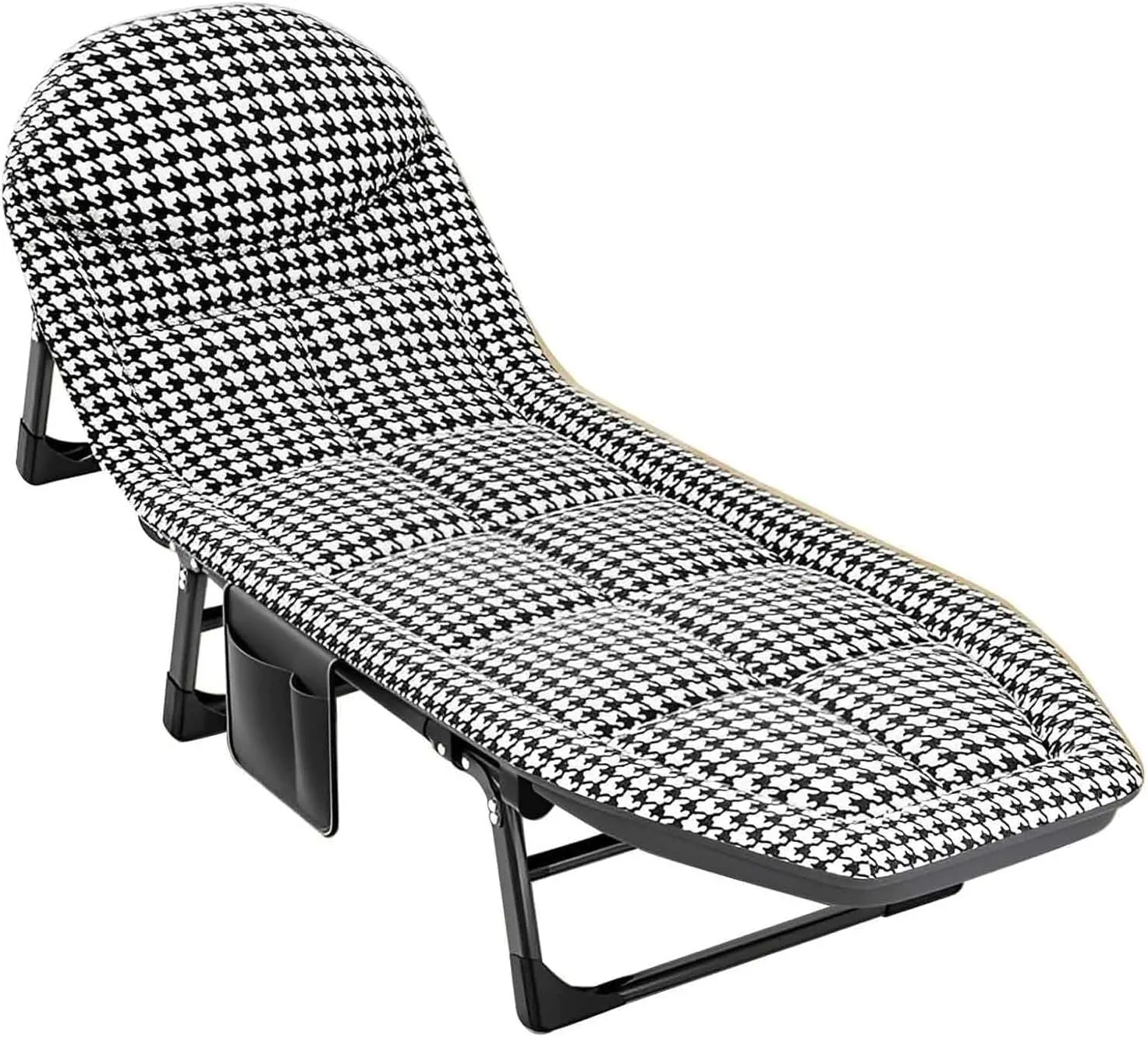 Portable Folding Camping Cot Houndstooth Adults Sleeping Cot Bed Outdoor Lounge Chair 5-Position Adjustable Reclining Folding Chaise w/Pillow for Camping Beach Travel