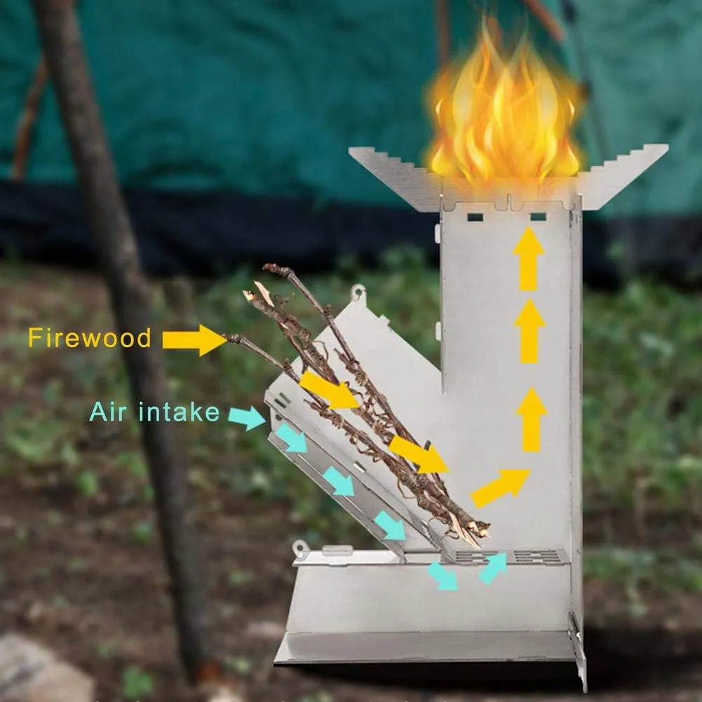 Portable Folding Camping Stove, Stainless Steel Rocket Stove, Outdoor Wood Stove, Multifunctional Outdoor Camping Picnic Kitchen, Used for Camping, Backyard, Outdoor Picnic,M