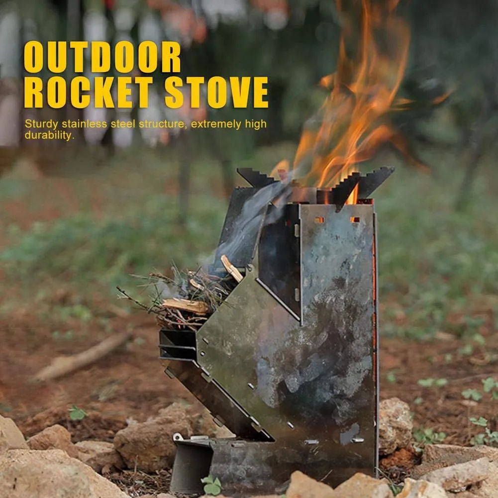 Portable Folding Camping Stove, Stainless Steel Rocket Stove, Outdoor Wood Stove, Multifunctional Outdoor Camping Picnic Kitchen, Used for Camping, Backyard, Outdoor Picnic,M