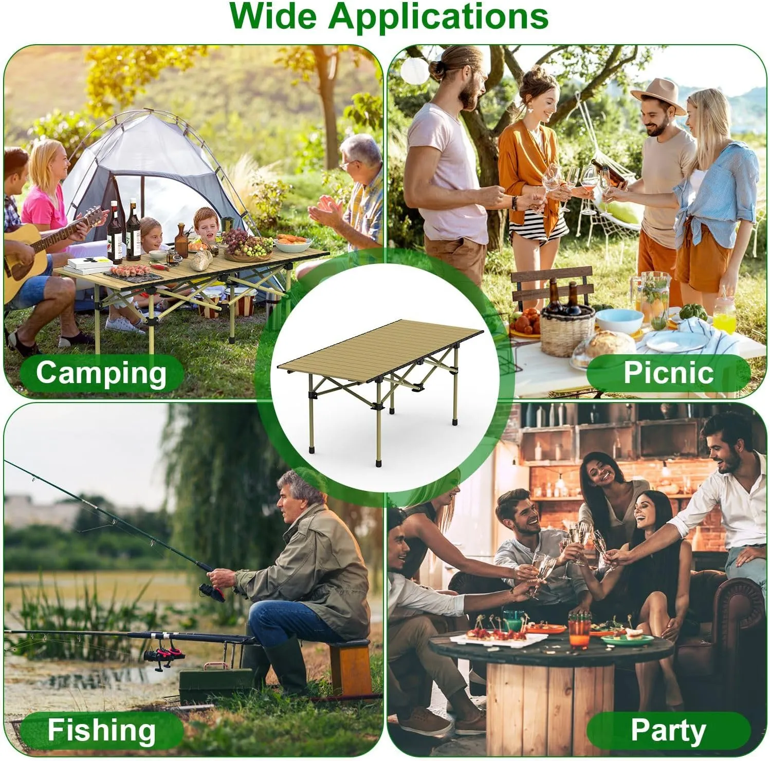 Portable Folding Camping Table, Lightweight Roll-up Outdoor Table with Carry Bag, Collapsible Picnic Table for Camping, Beach, BBQ, Hiking, Foldable & Sturdy Camping Furniture, L Size