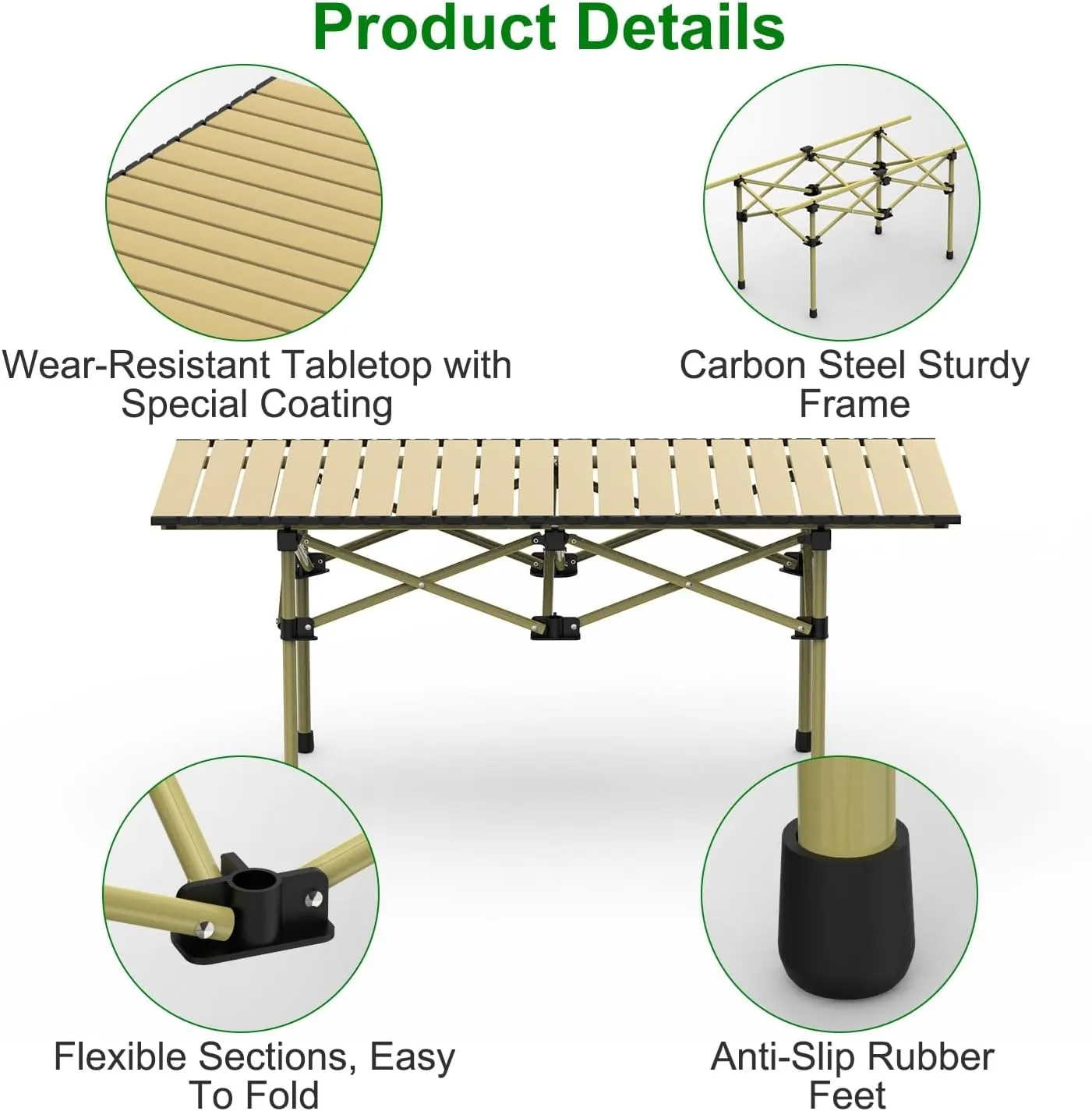 Portable Folding Camping Table, Lightweight Roll-up Outdoor Table with Carry Bag, Collapsible Picnic Table for Camping, Beach, BBQ, Hiking, Foldable & Sturdy Camping Furniture, L Size