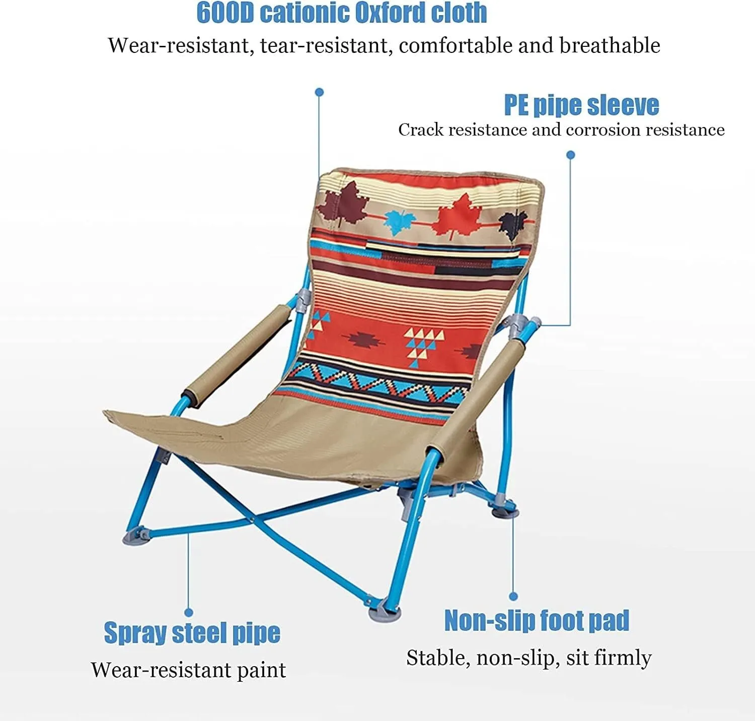 Portable Folding Chair Low Beach Chair Portable Camping and Lounge Travel Outdoor Seat Portable Stool Balcony Home Recliner, Quick Storage Adjustable Folding Chair(B)