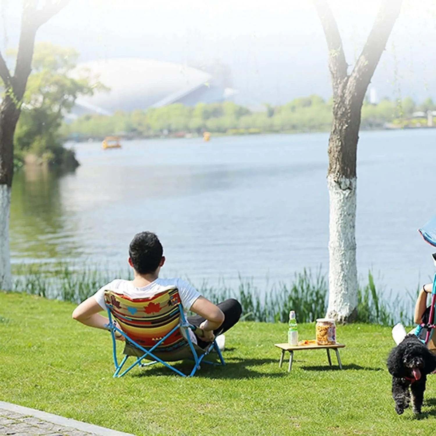 Portable Folding Chair Low Beach Chair Portable Camping and Lounge Travel Outdoor Seat Portable Stool Balcony Home Recliner, Quick Storage Adjustable Folding Chair(B)