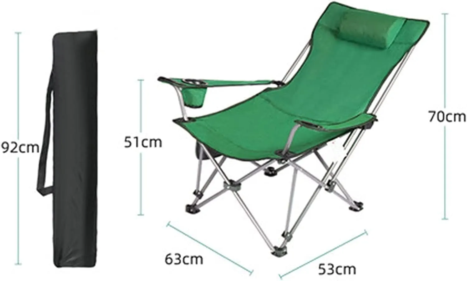Portable Folding Chair Outdoor Folding Chair Portable Lawn Folding Seat Armchair with Cup Holder Pillow and Carry Bag Leisure Recliner Stool Adjustable Folding Chair(Green)