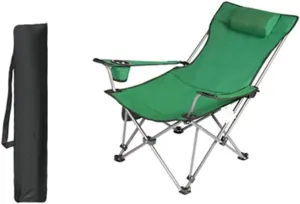 Portable Folding Chair Outdoor Folding Chair Portable Lawn Folding Seat Armchair with Cup Holder Pillow and Carry Bag Leisure Recliner Stool Adjustable Folding Chair(Green)