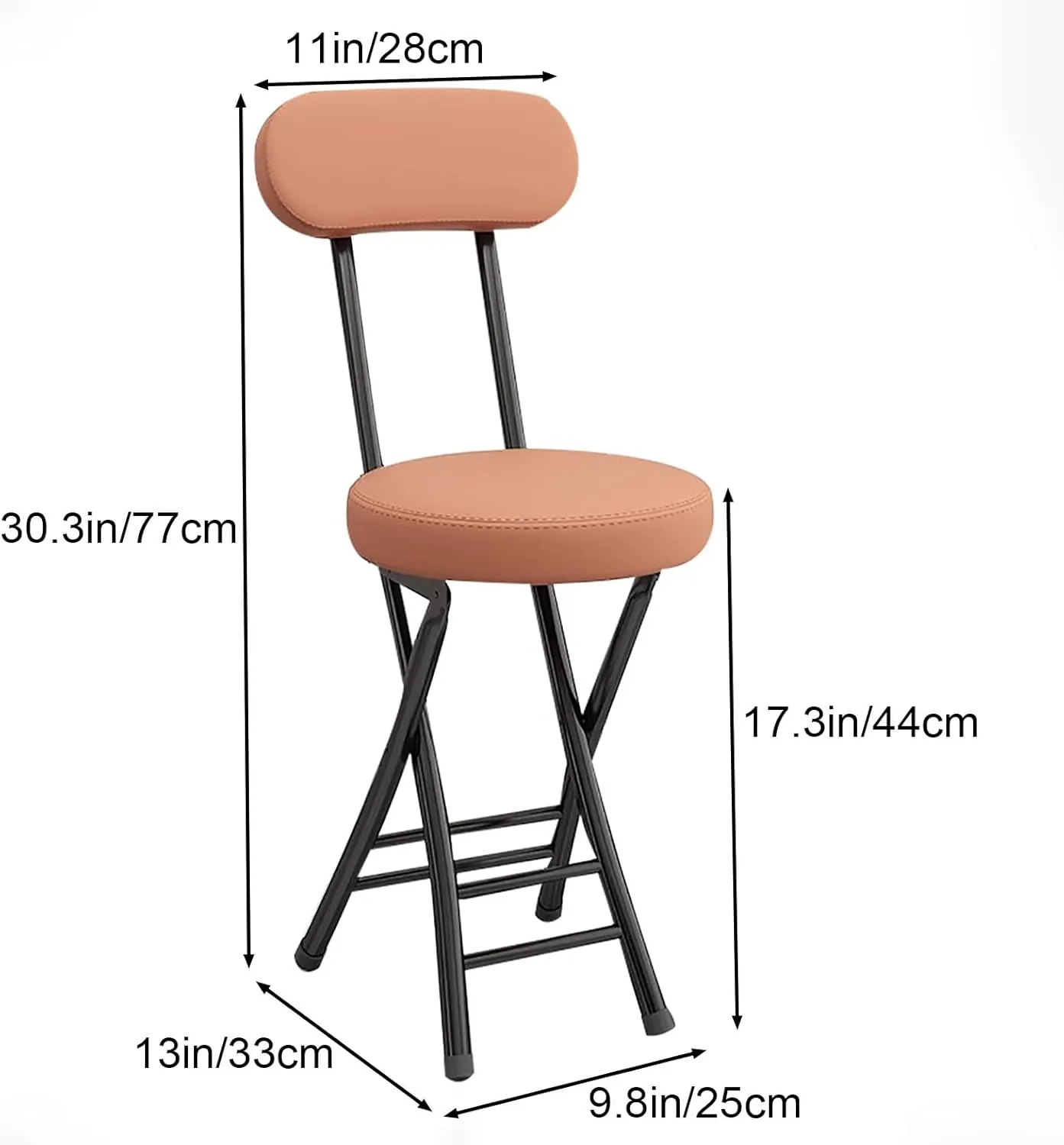 Portable Folding Chairs, Foldable Bar Stool, Folding Chair with Cushioned Padded Leather, for Picnic Garden Party Outdoor(Brass)