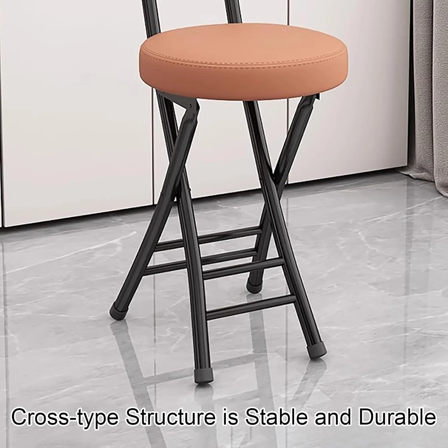 Portable Folding Chairs, Foldable Bar Stool, Folding Chair with Cushioned Padded Leather, for Picnic Garden Party Outdoor(Brass)