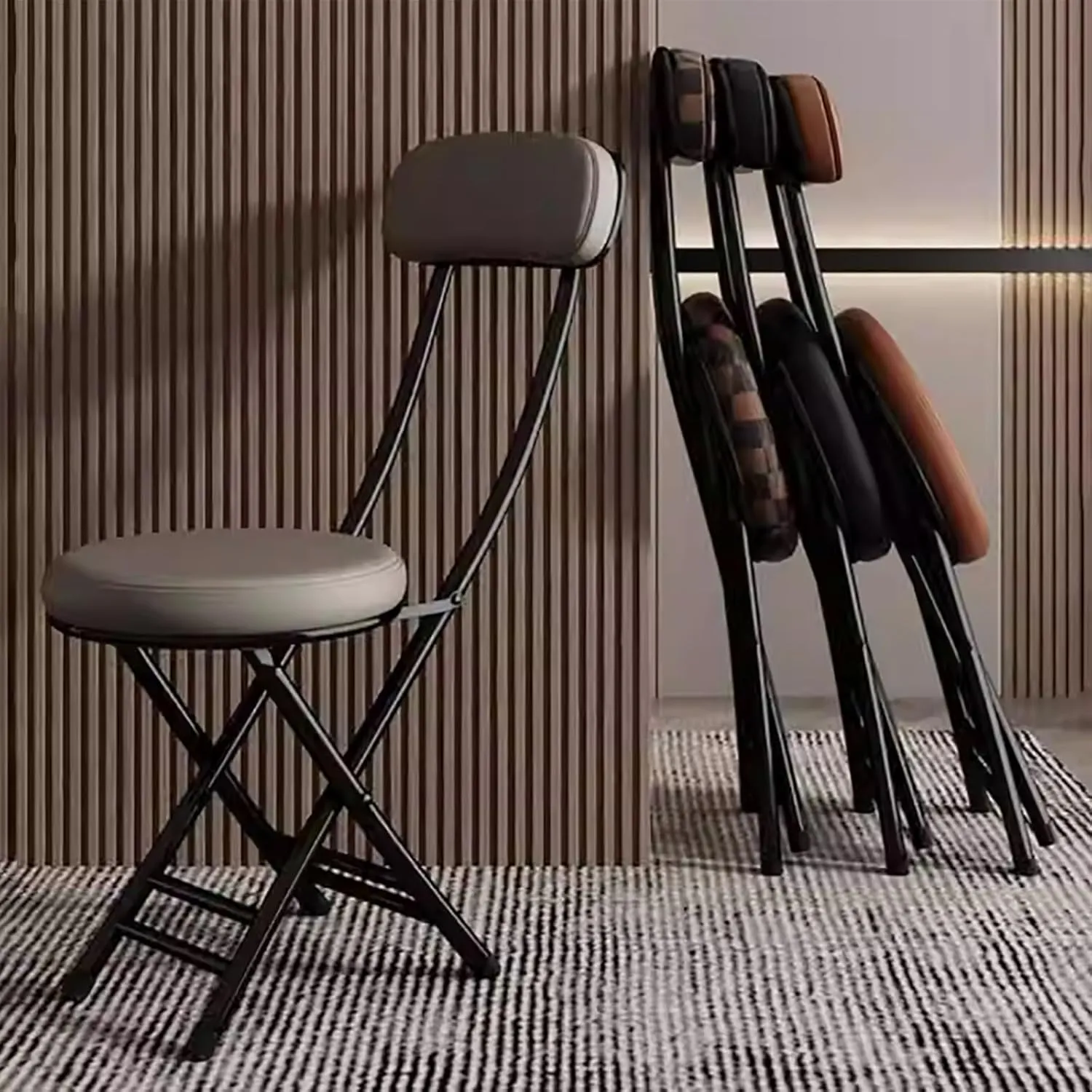 Portable Folding Chairs, Foldable Bar Stool, Folding Chair with Cushioned Padded Leather, for Picnic Garden Party Outdoor(Brass)
