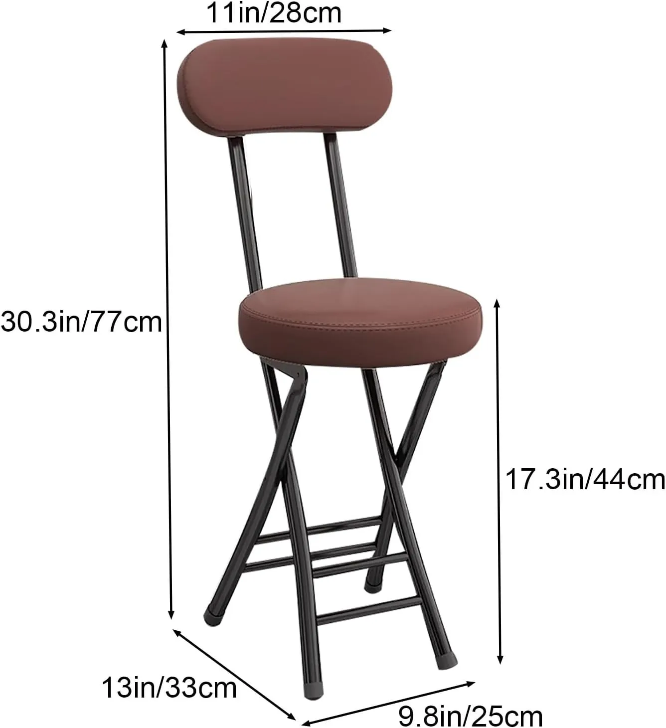 Portable Folding Chairs, Foldable Bar Stool, Folding Chair with Cushioned Padded Leather, for Picnic Garden Party Outdoor(Brown)