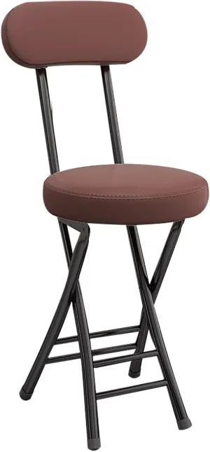 Portable Folding Chairs, Foldable Bar Stool, Folding Chair with Cushioned Padded Leather, for Picnic Garden Party Outdoor(Brown)
