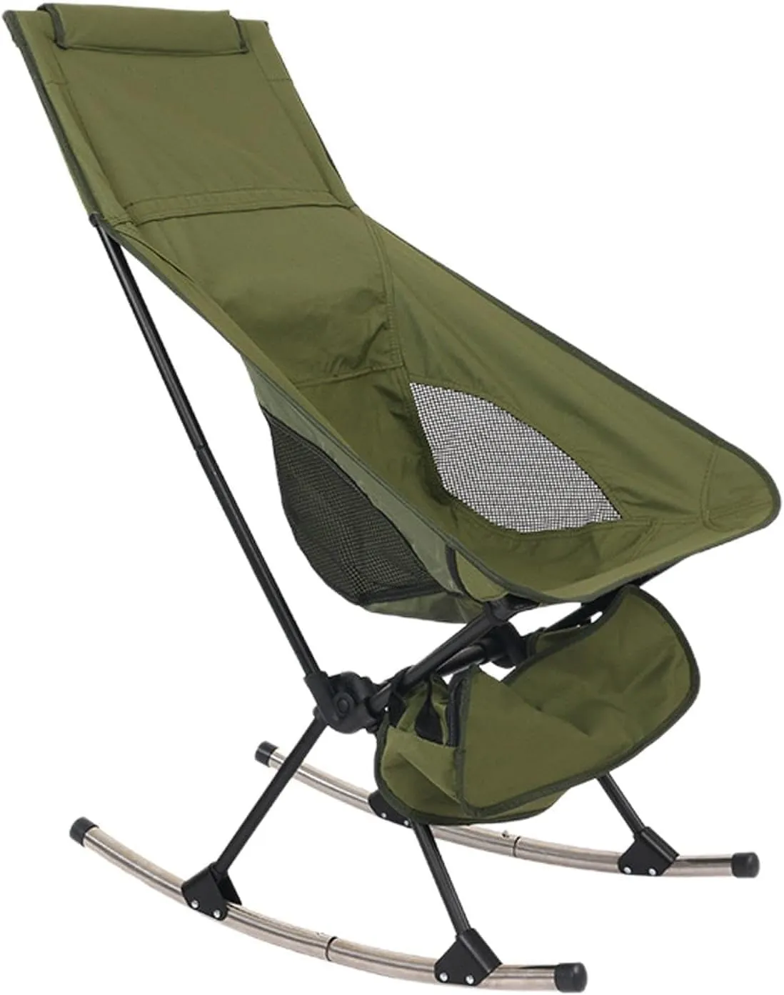 Portable Folding Rocking Chair High Back Leisure Outdoor Rocker with Oxford Cloth and Breathable Mesh Back Ideal for Picnics and Camping(Beige)