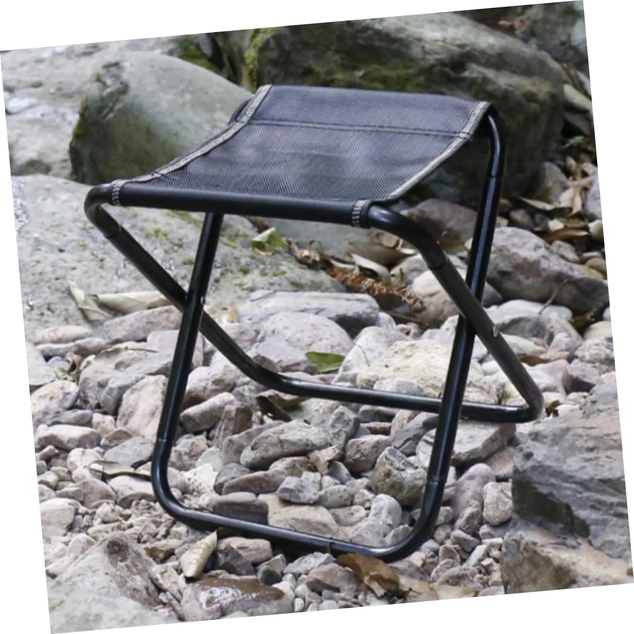 Portable Folding Stool Chairs Outdoor Chairs Folding Stools for Adults Portable Camping Supplies Black Steel