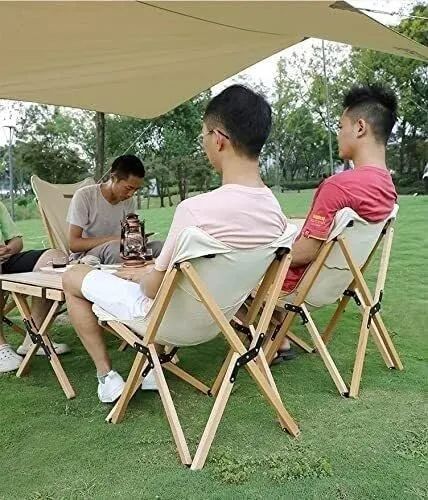 Portable Folding Wooden Camping Chair with Cup Holder, Breathable Mesh Back, Lightweight and, Ideal for Outdoor Beach, Hiking, Picnic, BBQ, and Travel(Wooden Chair Khaki)
