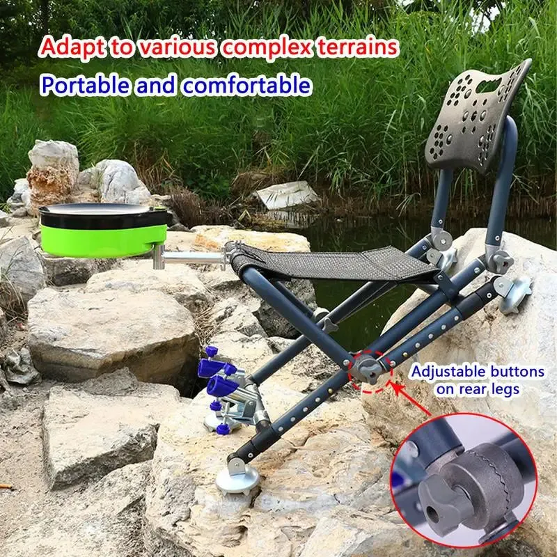 Portable Four-leg Fishing Chair Folding Fish Chair 180 Degree Adjustable Backrest Recliner Aluminum Alloy Camping Chair Stool