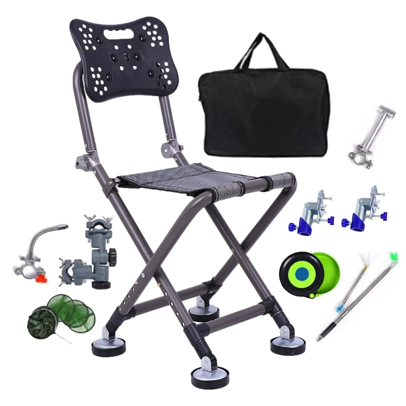 Portable Four-leg Fishing Chair Folding Fish Chair 180 Degree Adjustable Backrest Recliner Aluminum Alloy Camping Chair Stool