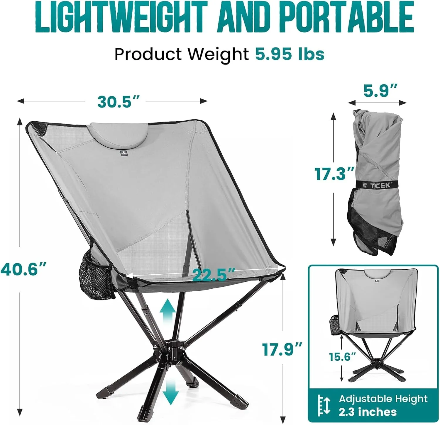 Portable High Back Camping Chair with Adjustable Height, Small Compact Outdoor Folding Chair for Adults Travel, Riselite Collapsible Lightweight Packable Camp Chairs, Easy Carry and Quick Setup