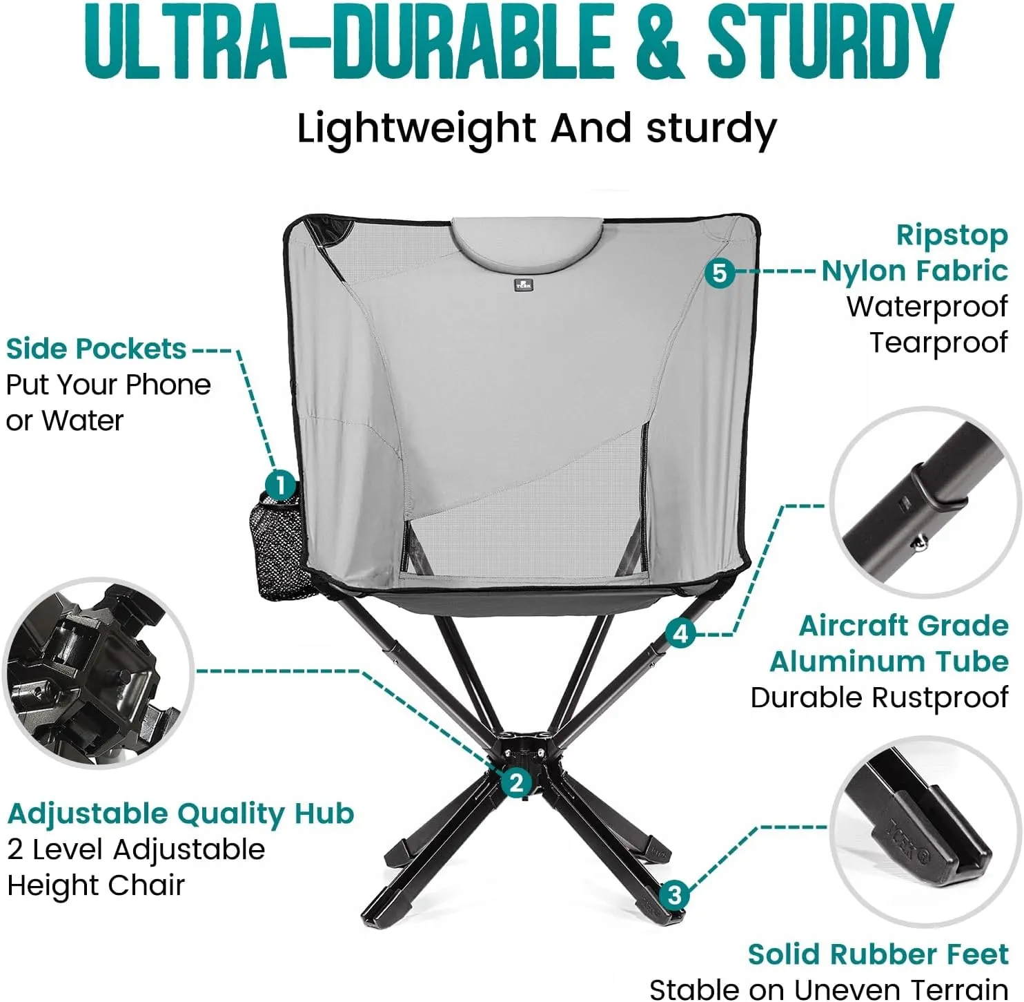 Portable High Back Camping Chair with Adjustable Height, Small Compact Outdoor Folding Chair for Adults Travel, Riselite Collapsible Lightweight Packable Camp Chairs, Easy Carry and Quick Setup