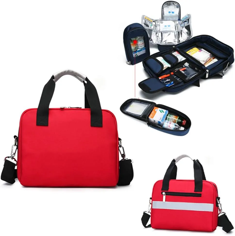 Portable Home First Aid Kit Emergency Kit, Compact Survival Insulin Cold Storage with Labeled Compartments for Home, Workplace, Car, Caravan, Travel, Camping, Hiking(Red)