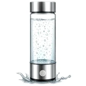Portable Hydrogen Water Generator Bottle, Rechargeable Hydrogenated Water Bottle with SPE PEM Technology, Hydrogen Water Ionizer Cup with Food-Grade Glass, Travel-Friendly Health Water Maker