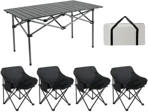 Portable Lightweight Folding Camping Table & Chairs Set Carbon Steel Roll up Top Picnic Table for Outdoor BBQ Garden Hiking Fishing