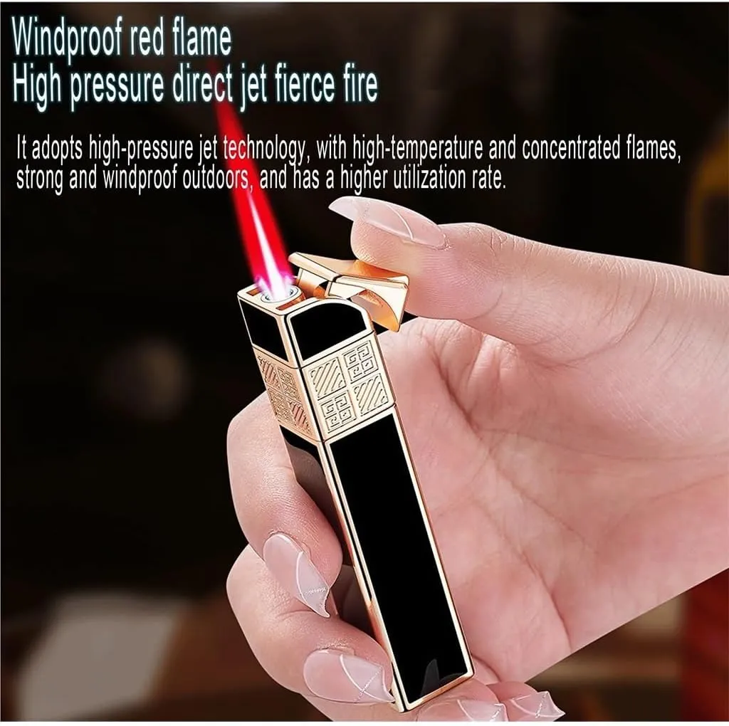 Portable Metal Windproof Red Flame Lighter, Vintage Metal Mini Refillable Lighter, Adjustable Flame, Refillable, Exquisite Relief Design, Suitable for Candle Camping (No Fuel Required)(A)