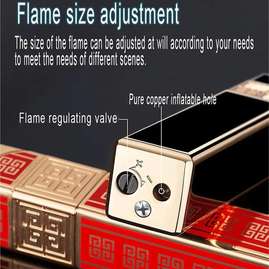 Portable Metal Windproof Red Flame Lighter, Vintage Metal Mini Refillable Lighter, Adjustable Flame, Refillable, Exquisite Relief Design, Suitable for Candle Camping (No Fuel Required)(A)