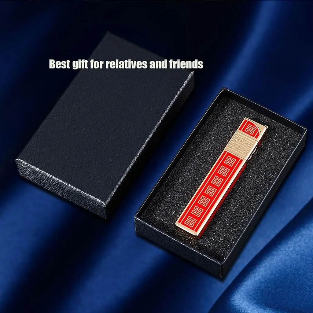 Portable Metal Windproof Red Flame Lighter, Vintage Metal Mini Refillable Lighter, Adjustable Flame, Refillable, Exquisite Relief Design, Suitable for Candle Camping (No Fuel Required)(A)