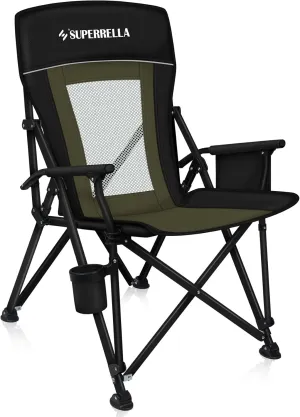 Portable Outdoor Folding Camping Hard Arm Chair Heavy Duty Camp Chair for Outside Activities, Black&Green