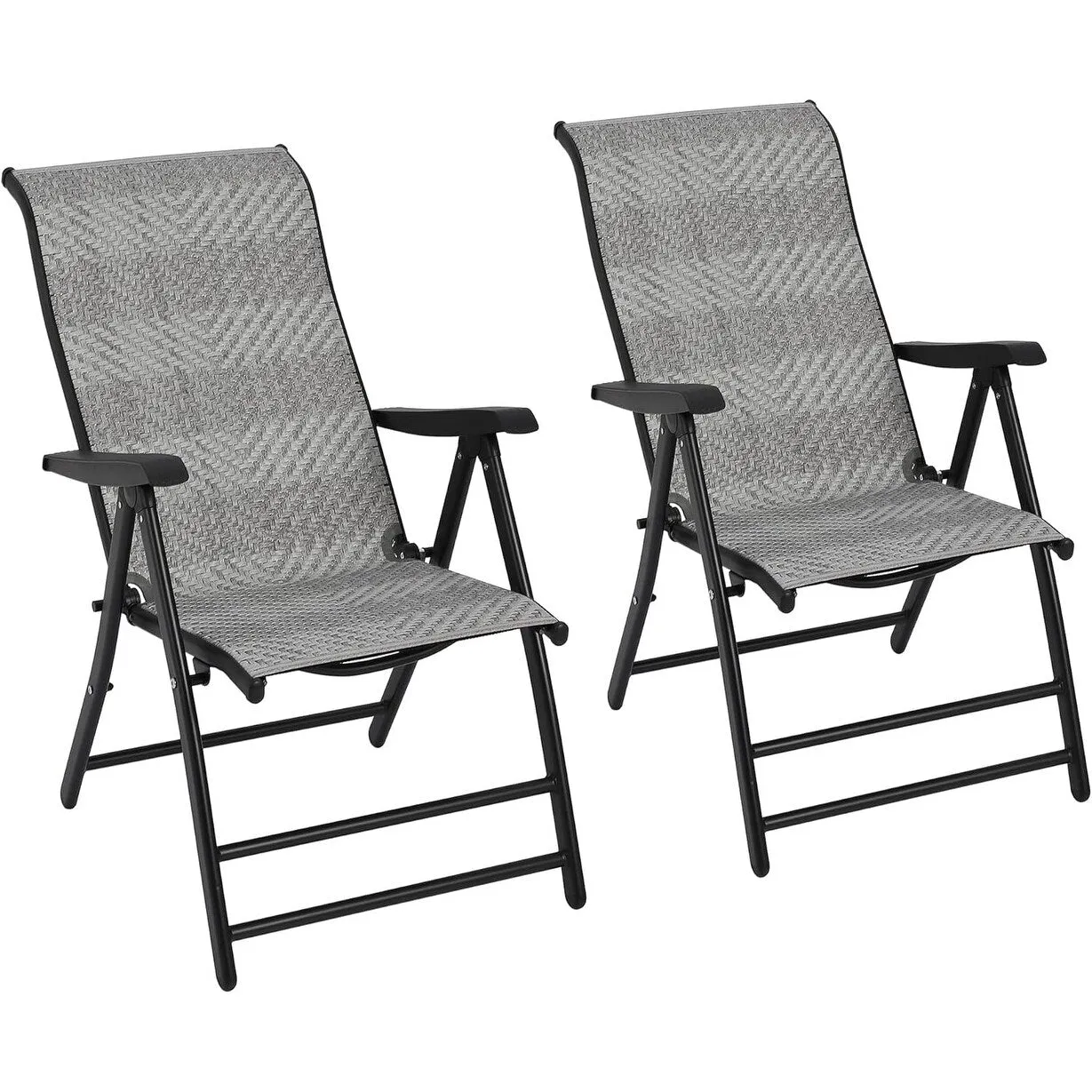 Portable Outdoor Folding Rattan Chaise Lounge Chair with Widened Armrest