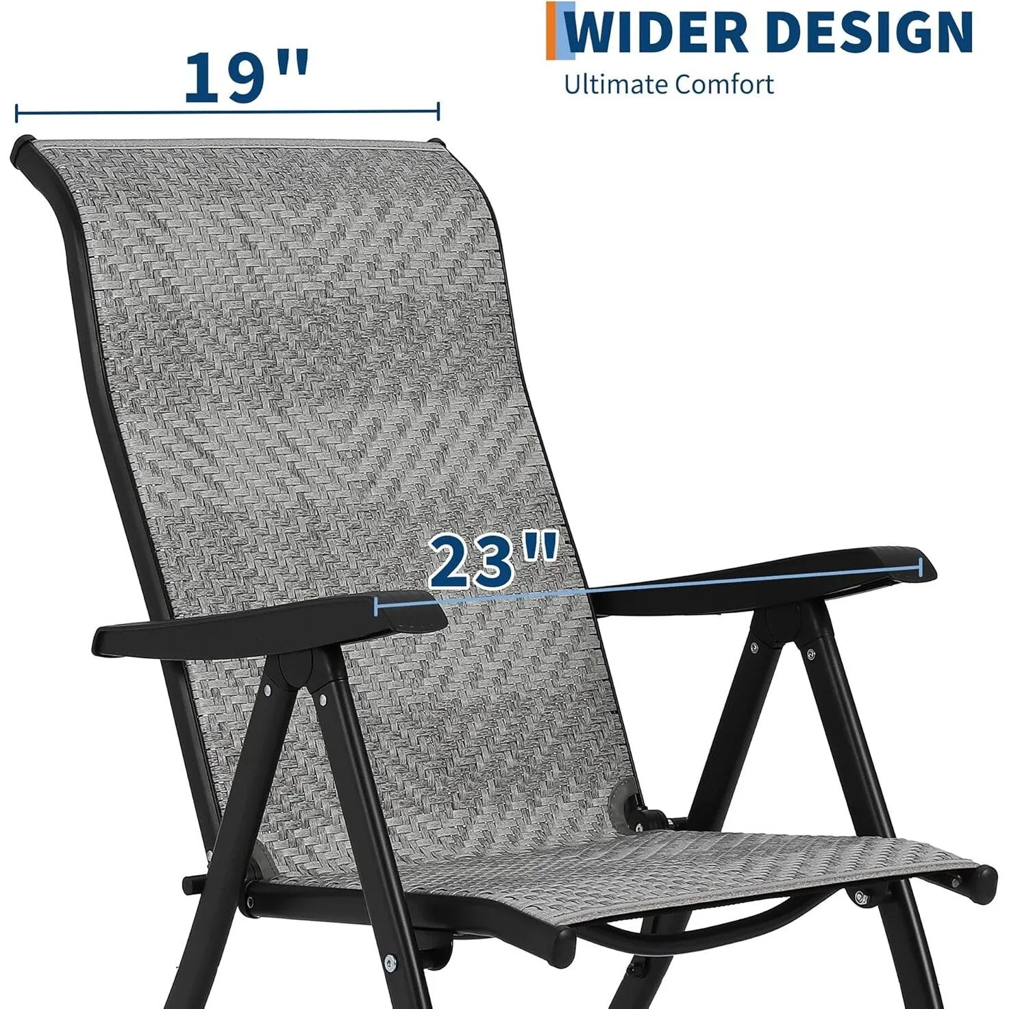 Portable Outdoor Folding Rattan Chaise Lounge Chair with Widened Armrest