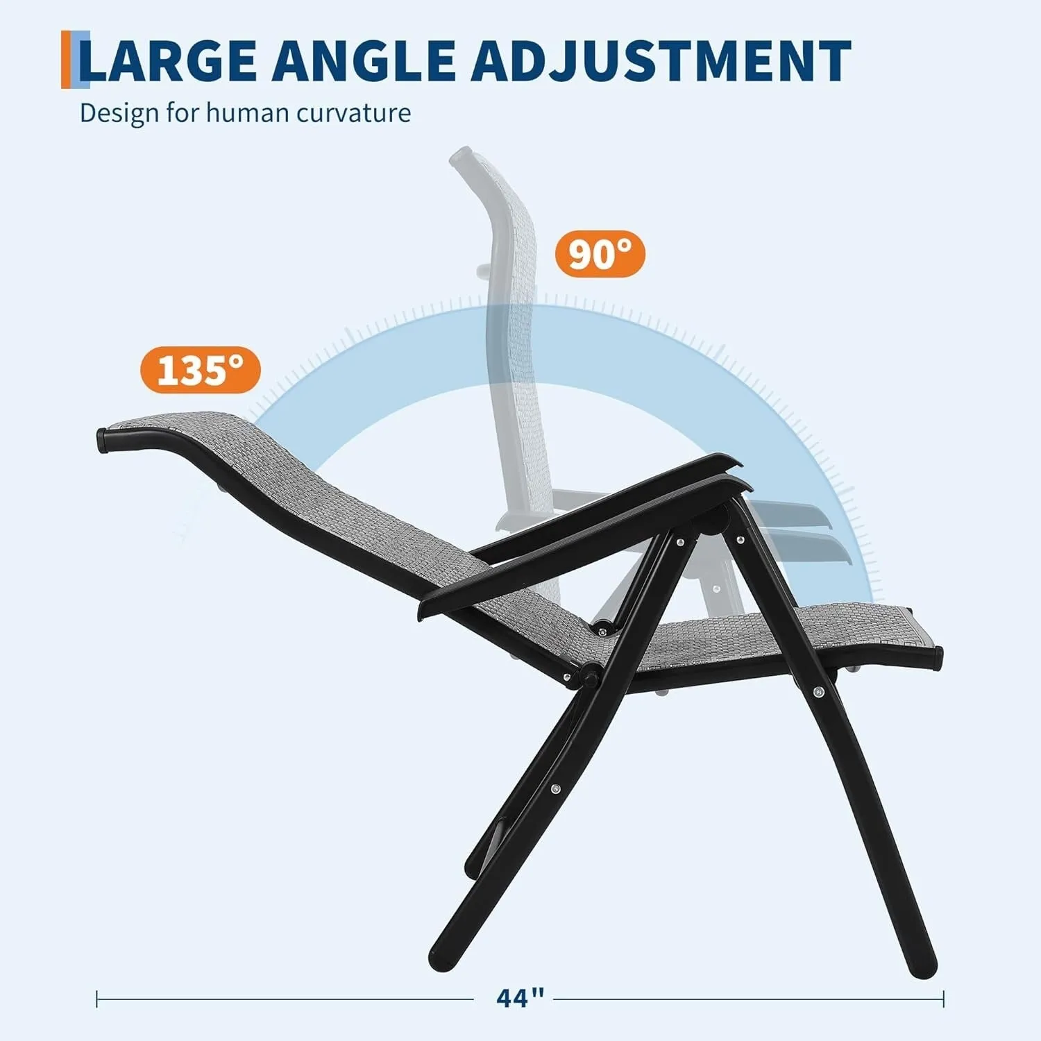 Portable Outdoor Folding Rattan Chaise Lounge Chair with Widened Armrest
