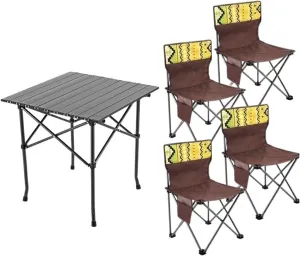 Portable Picnic Table, Folding Roll Up Camping Travel Table, Outdoor and Chair 5PCS Set
