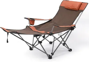 Portable Reclining Camping Chair with Cup HolderDetachable Footrest Folding Recliner Outdoor Lightweight Lawn Chairs for Travel Outside Camp Beach Fishing Sports,A