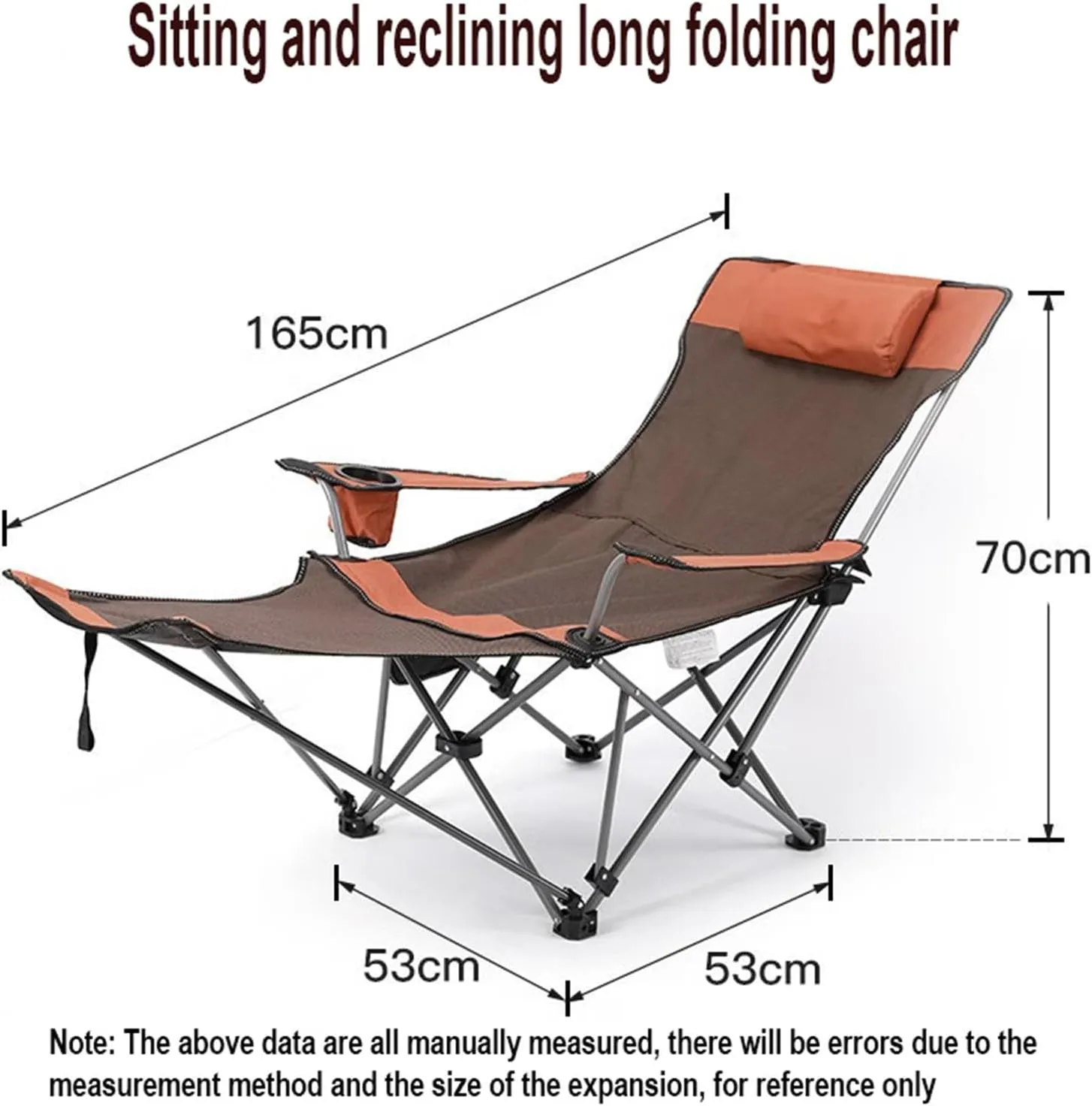 Portable Reclining Camping Chair with Cup HolderDetachable Footrest Folding Recliner Outdoor Lightweight Lawn Chairs for Travel Outside Camp Beach Fishing Sports,A