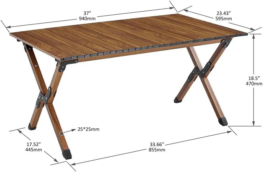 Portable Table, Folding Outdoor Table, Camp Table, Beach Table, for Indoor, Outdoor Camping, Picnics,Beach, Backyard, BBQ, Patio, Brown (37X23.43X18.5)
