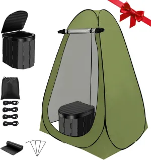 Portable Toilet for Camping with 1.5m Pop Up Tent，Privacy Shower Tent with Camping Toilet Seat，Portable Bathroom for Travel、RV、Camping，Suitable for All Ages