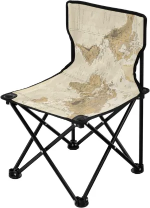 Portable Vintage World Map Camping Chair Ultralight Backpack Beach Chairs for Adults Includes Carry Bag Ice Fishing Chair with Back for Traveling Concert