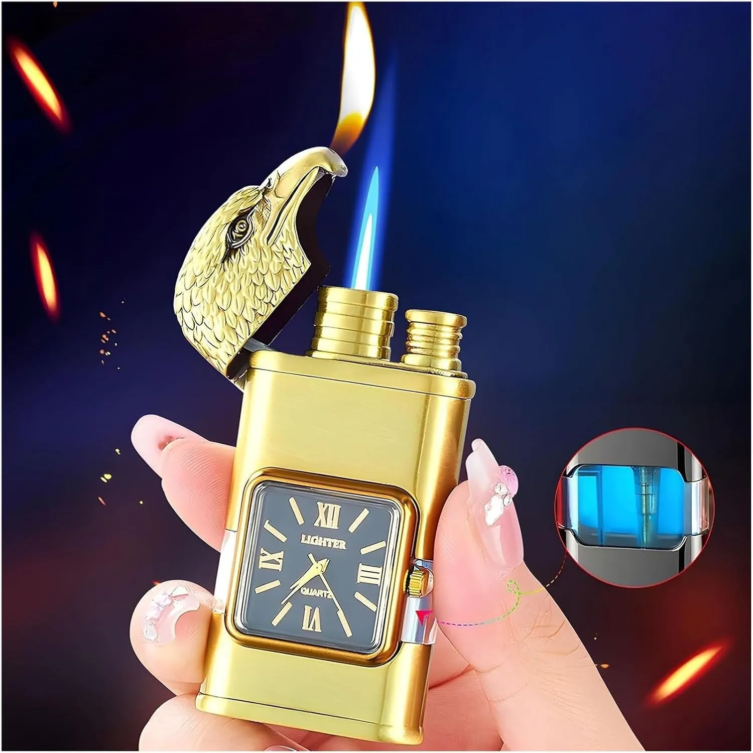Portable Windproof Retro Lighter, Double Flame Torch Lighter, Metal Lighter, refillable Butane, Adjustable Flame Size, Gift for Men (Butane not Included)(Black)