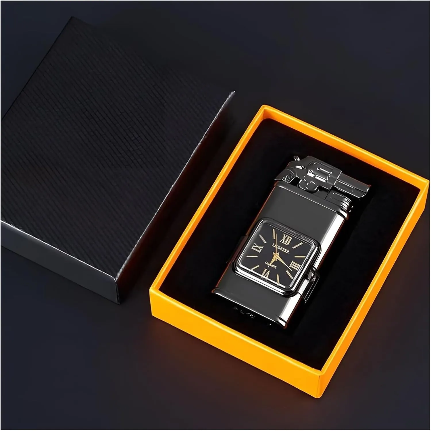 Portable Windproof Retro Lighter, Double Flame Torch Lighter, Metal Lighter, refillable Butane, Adjustable Flame Size, Gift for Men (Butane not Included)(Black)
