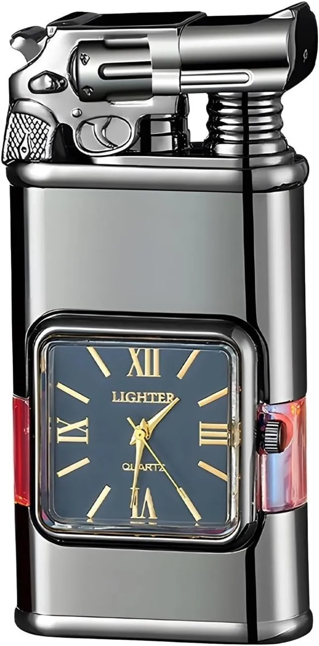 Portable Windproof Retro Lighter, Double Flame Torch Lighter, Metal Lighter, refillable Butane, Adjustable Flame Size, Gift for Men (Butane not Included)(Black)