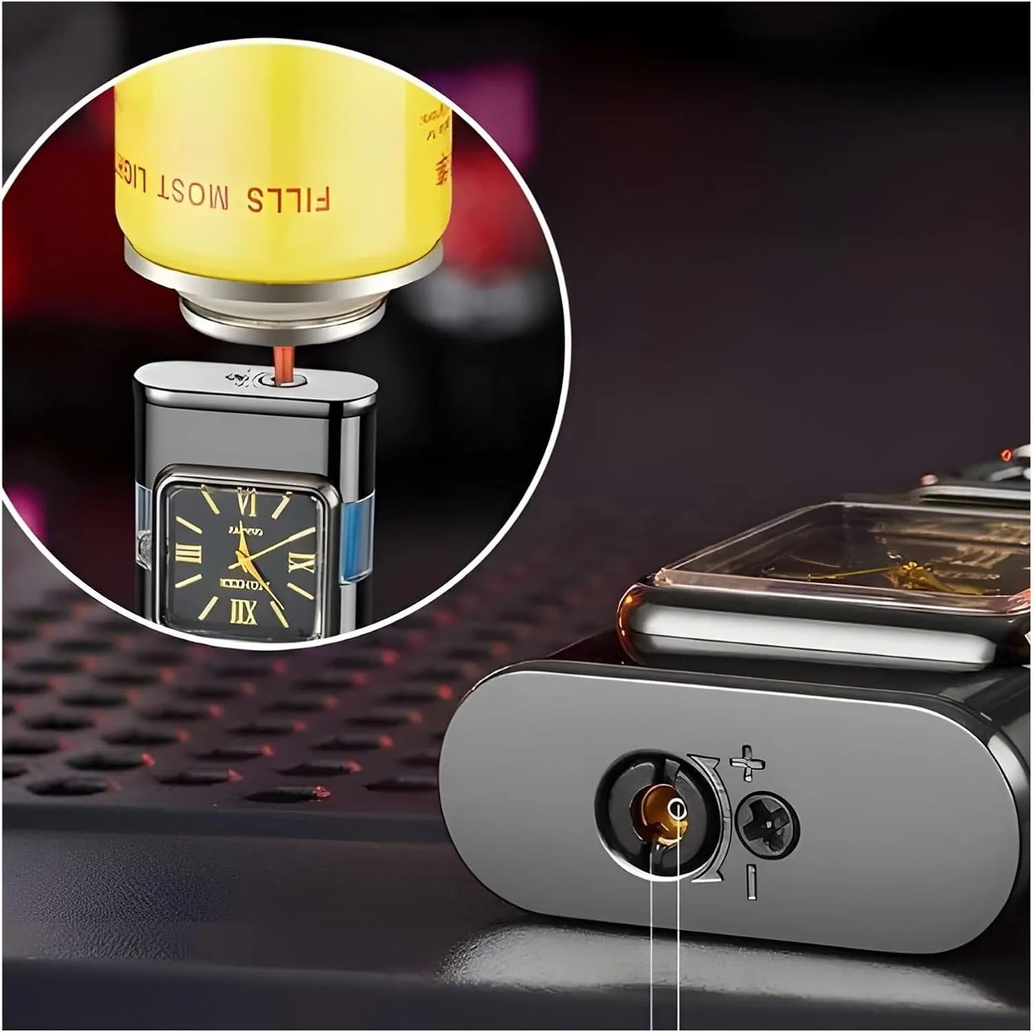 Portable Windproof Retro Lighter, Double Flame Torch Lighter, Metal Lighter, refillable Butane, Adjustable Flame Size, Gift for Men (Butane not Included)(Black)
