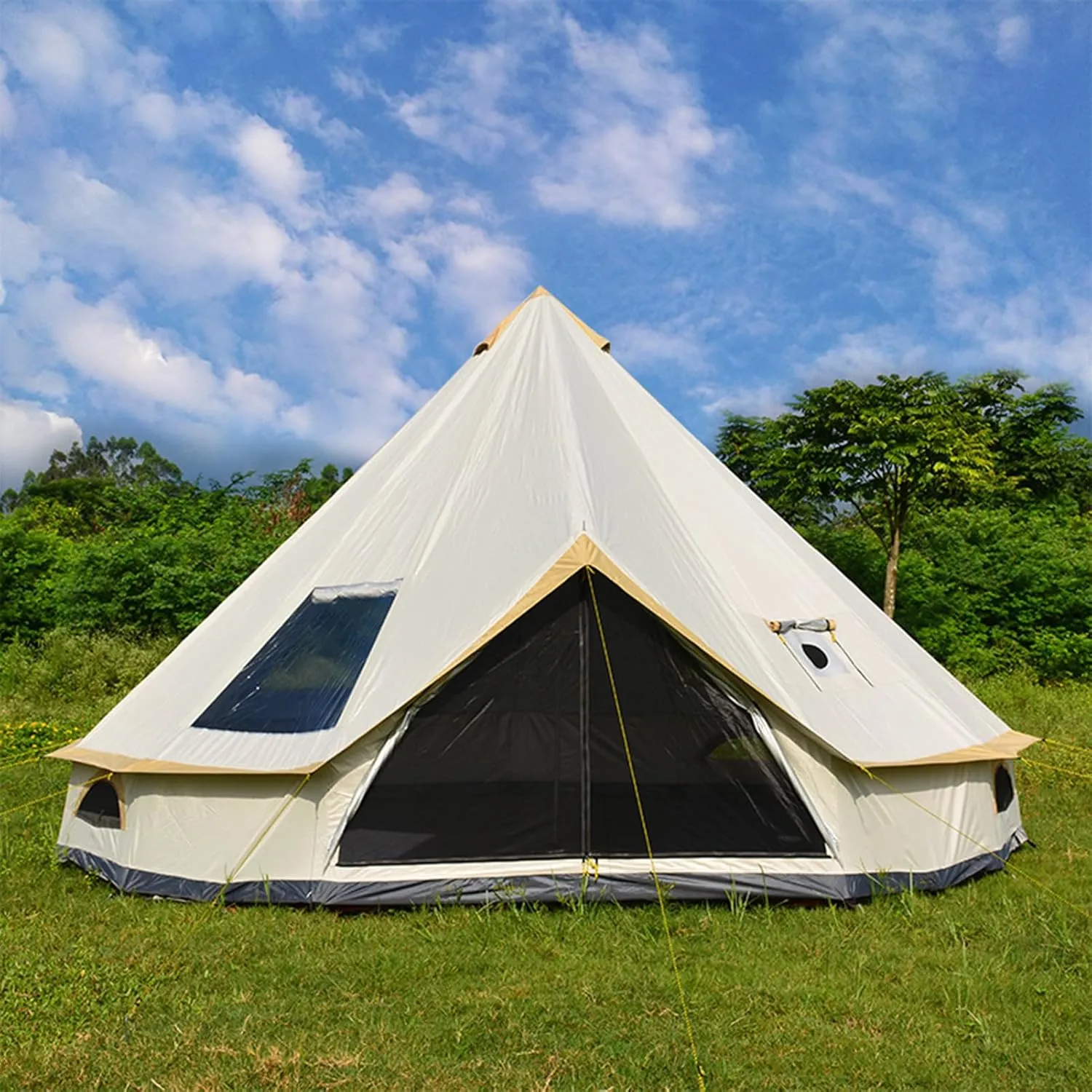 Portable Yurt Tent for 4/8 Person Family Camping Tent UPF50 , 4 Season Bell Tent Large Hot Tent 900D Oxford Yurt House for All Year Living Glamping