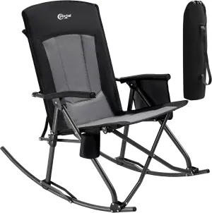 PORTAL Oversized Folding Rocking Camping Chair Portable Outdoor Rocker with High Back Hard Armrests Carry Bag, Supports 400 lbs, Mesh Back
