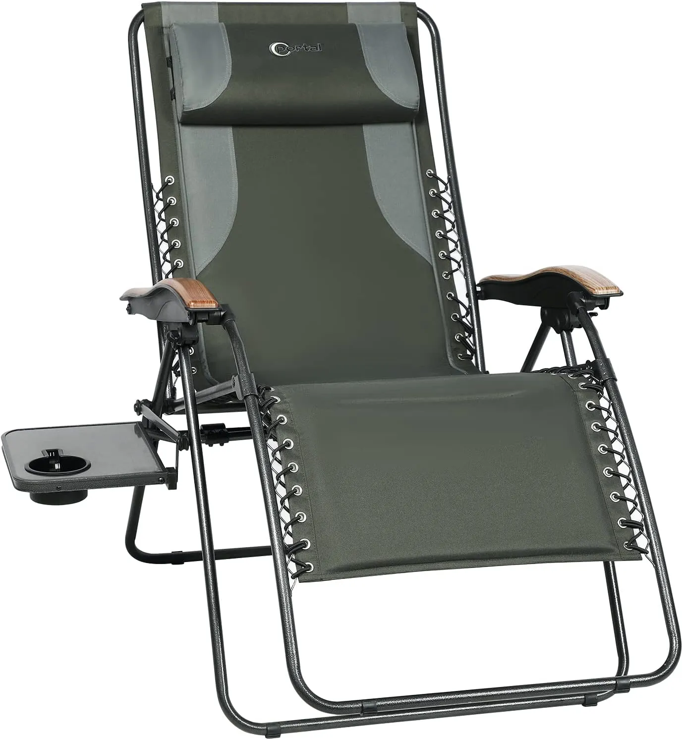 PORTAL Oversized Mesh Back Zero Gravity Reclining Patio Chairs, XL Padded Seat Folding Patio Lounge Chair with Adjustable Pillows and Cup Holder for Poolside Backyard/Lawn, Support 350lbs