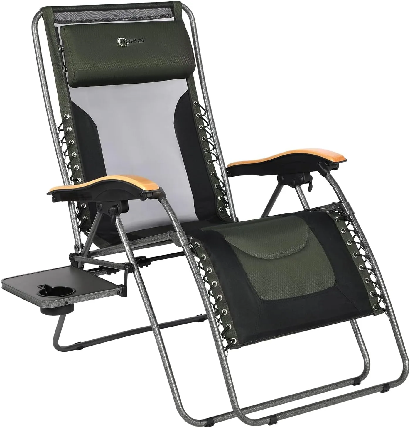 PORTAL Oversized Mesh Back Zero Gravity Reclining Patio Chairs, XL Padded Seat Folding Patio Lounge Chair with Adjustable Pillows and Cup Holder for Poolside Backyard/Lawn, Support 350lbs