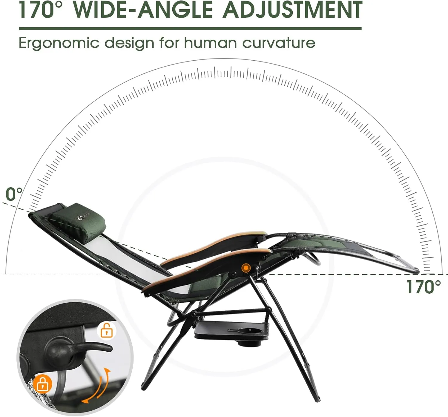 PORTAL Oversized Mesh Back Zero Gravity Reclining Patio Chairs, XL Padded Seat Folding Patio Lounge Chair with Adjustable Pillows and Cup Holder for Poolside Backyard/Lawn, Support 350lbs