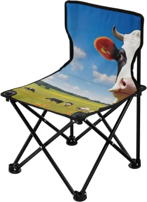 Prairie Cow Portable Outdoor Folding Chair Anti-Slip Padded Oxford Cloth Stool Camping Chair Small for Beach Hiking Fishing Gardening Quad Camp Chair