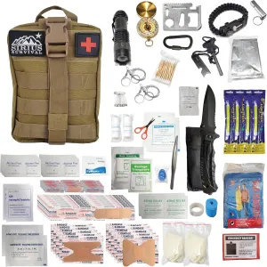 Premium 250 Piece Molle Survival & First Aid Kit - Outdoor Emergency Gear & Trauma Bag for Camping Hiking Hunting Car Cabin and Other Adventures